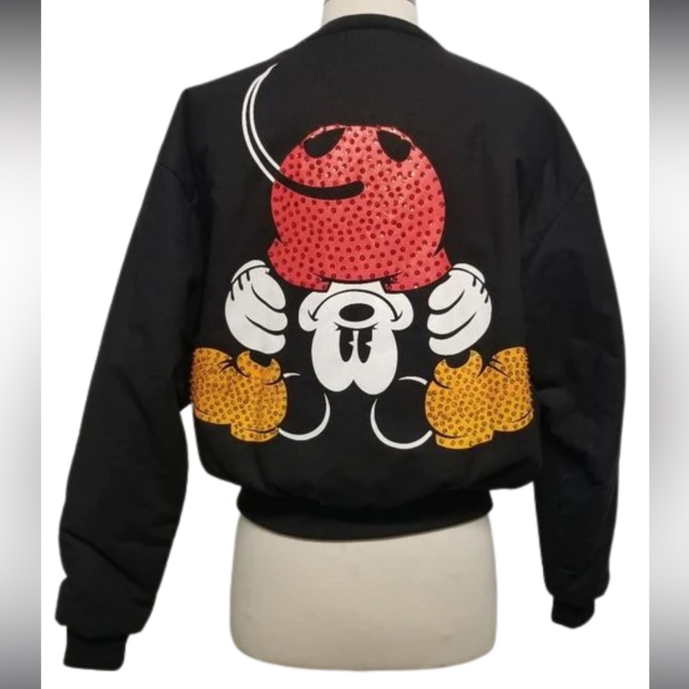 Disney Vintage 90s Beaded Bottoms Up Mickey Mouse Bomber Jacket Medium